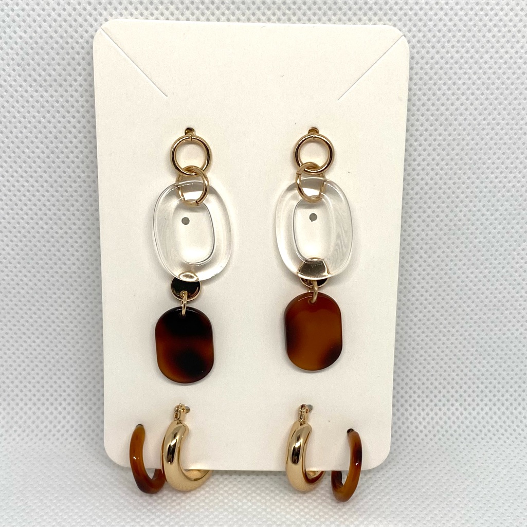 Amber Energy Color And Gold Tone Earring Set New